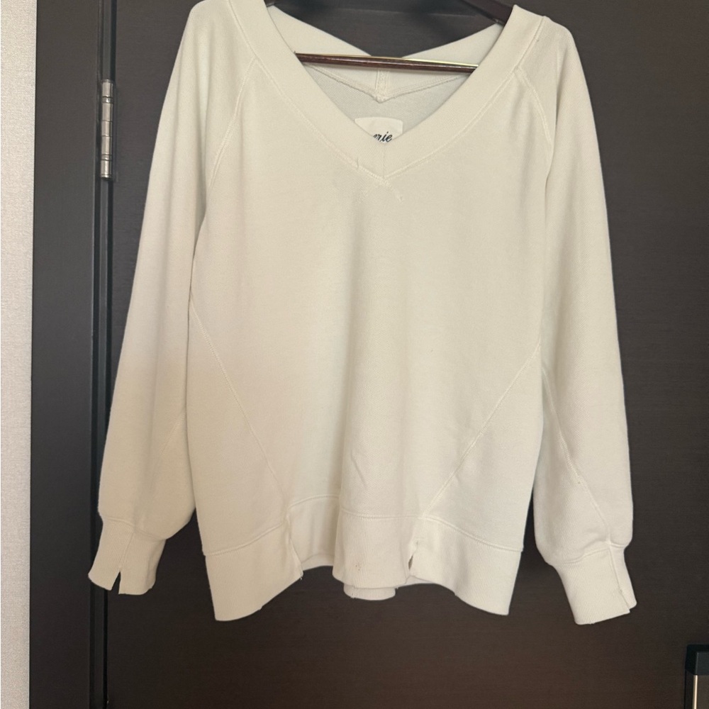 Aerie Cream V-Neck Sweatshirt
